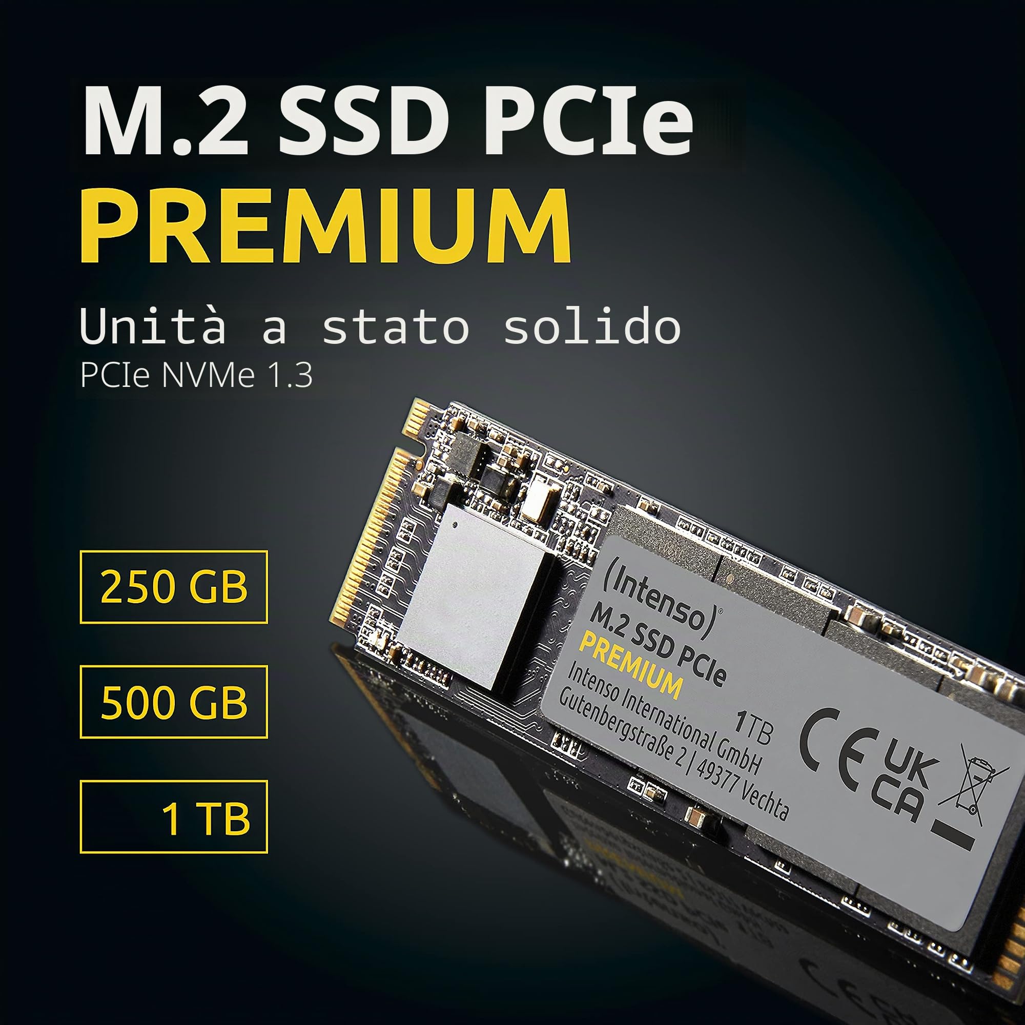 Intenso 3835460 SSD 1 TB M.2 SSD PCIe Premium, fino a 2100 MB/s, (PCI Express Gen.3x4 NVMe 1.3, Solid State Drive)