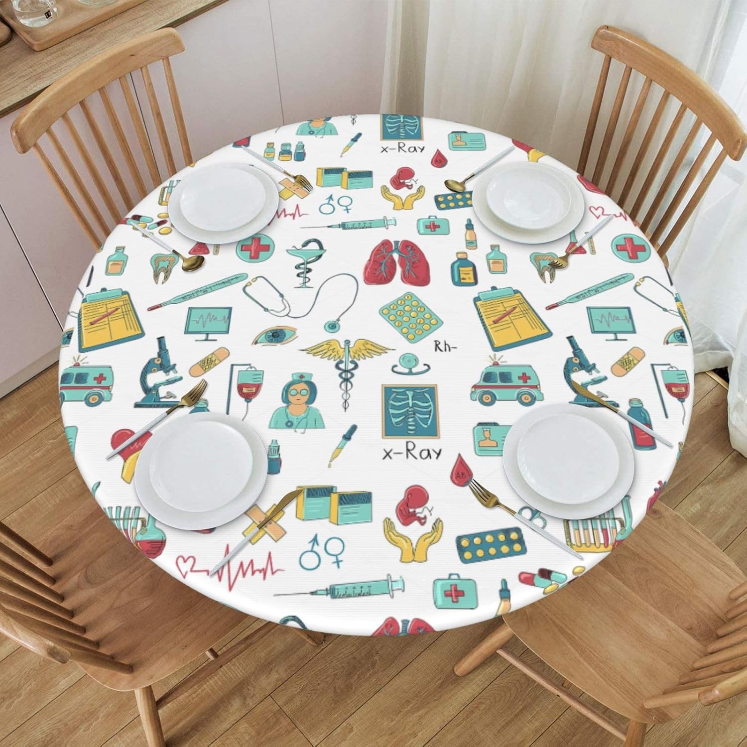 Abstraction Biology chemistry4 Print Outdoor Patio Kitchen Decor Supplies Wipeable Round Table Cloth for Indoor Outdoor