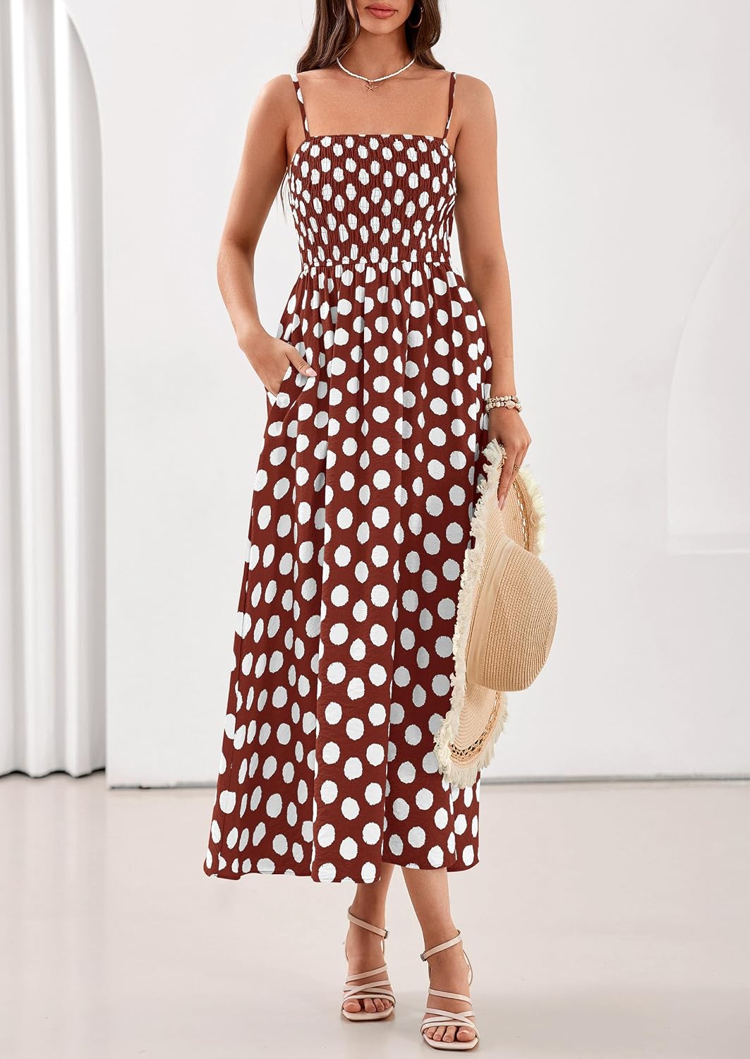 PRETTYGARDEN Women's Spaghetti Strap Polka Dot Summer Midi Dress image 3