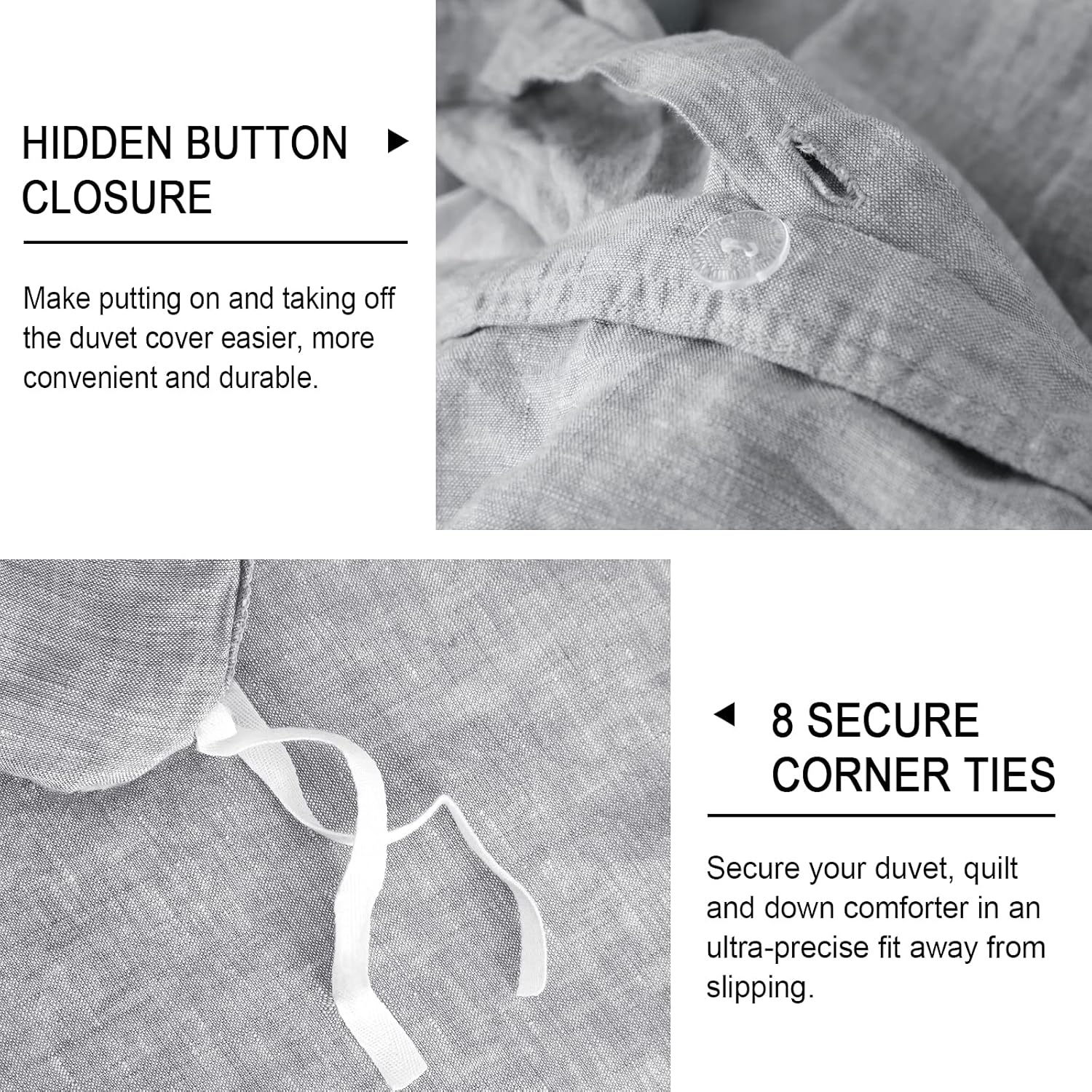 🔥 Cashback up to 70% PHF 100% Linen Duvet Cover Set King Size, 3PCS Washed French Flax Comforter Cover Set, Comfy Luxurious Duvet Cover with Pillow Shams Bedding Collection, 106x 92, Light Grey