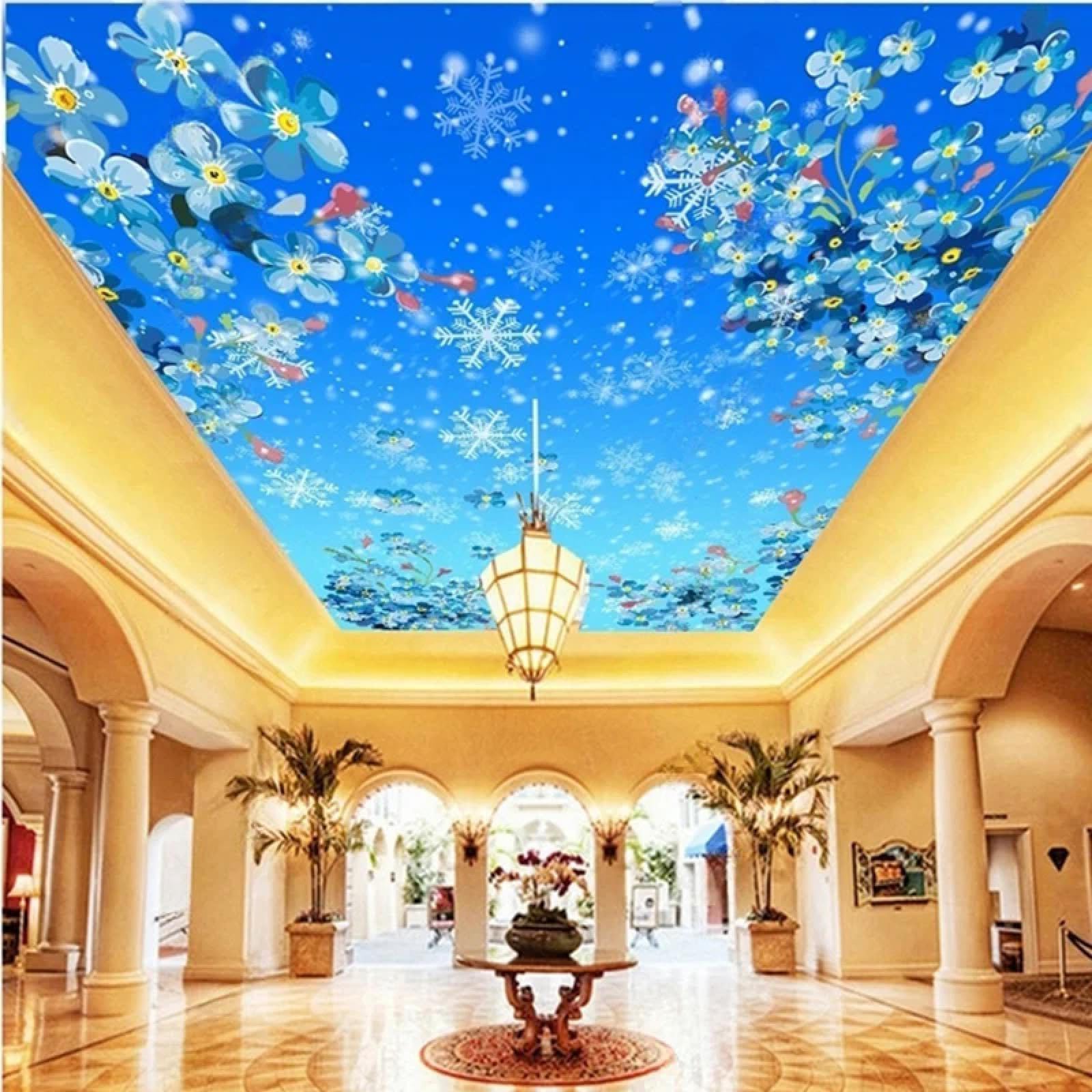 Papier peint mural 3D de luxe avec fleurs peintes pour plafond