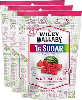 Wiley Wallaby Licorice 5.5 Ounce Watermelon Low Sugar Gluten Free Gourmet Soft & Chewy Australian Licorice Candy Twists, 3 Pack