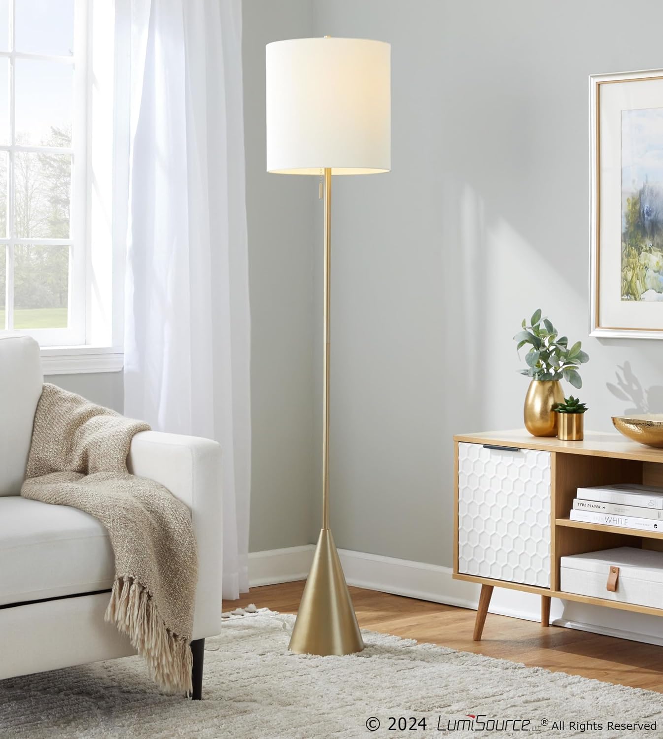 Cone 64" Metal Floor Lamp, Floor Lamps for Living Room, Floor Lamp for Bedroom, Standing Lamp, Tall Lamp, Living Room Lamp, Bedroom Lamp, Corner Lamp (Gold Metal)