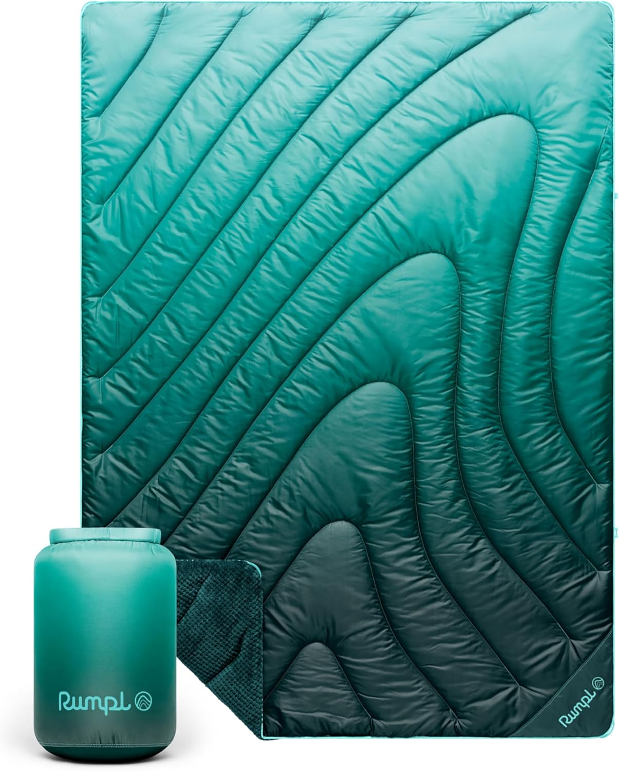 Rumpl Fleece Puffy Blanket with Fleece Liner and Weather Resistant Shell, Throw, Jade Fade
