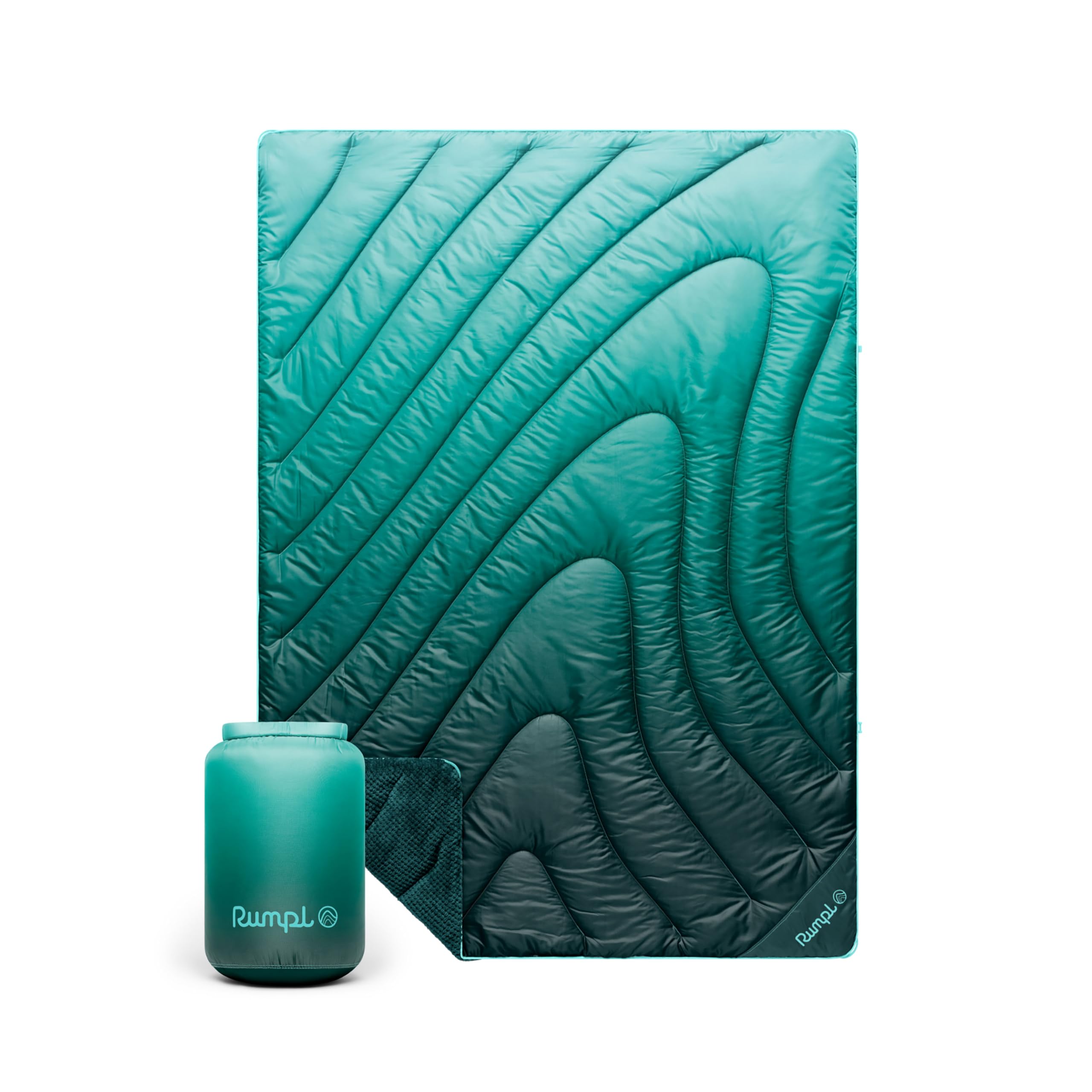 Rumpl Fleece Puffy Blanket with Fleece Liner and Weather Resistant Shell, Throw, Jade Fade