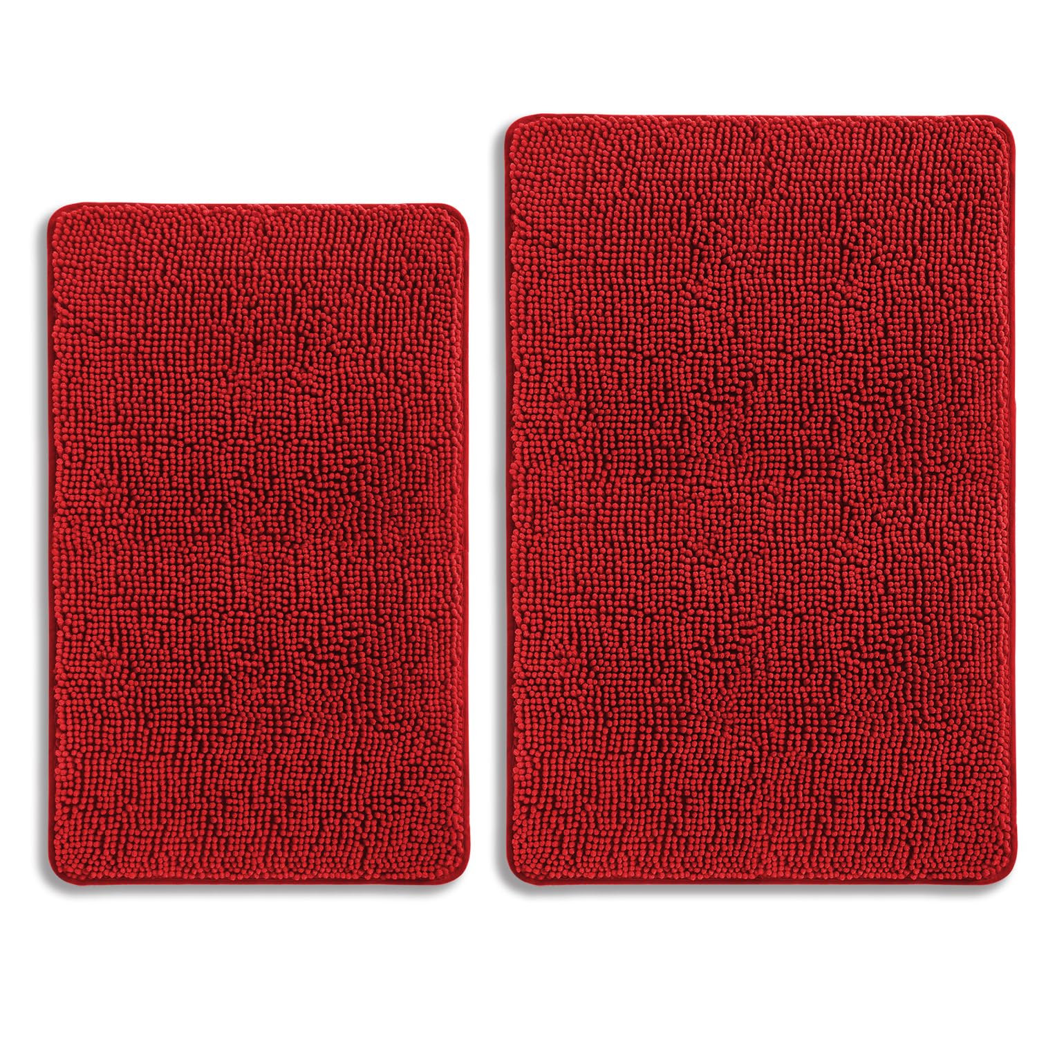 PureSwan Red Bathroom Rugs Sets 2 Piece – Absorbent and Washable Bath Mat, Non-Slip, Thick Soft Chenille Bath Rugs for Bathroom Floor, Shower, Sink - 20" x 32"+24" x 36"