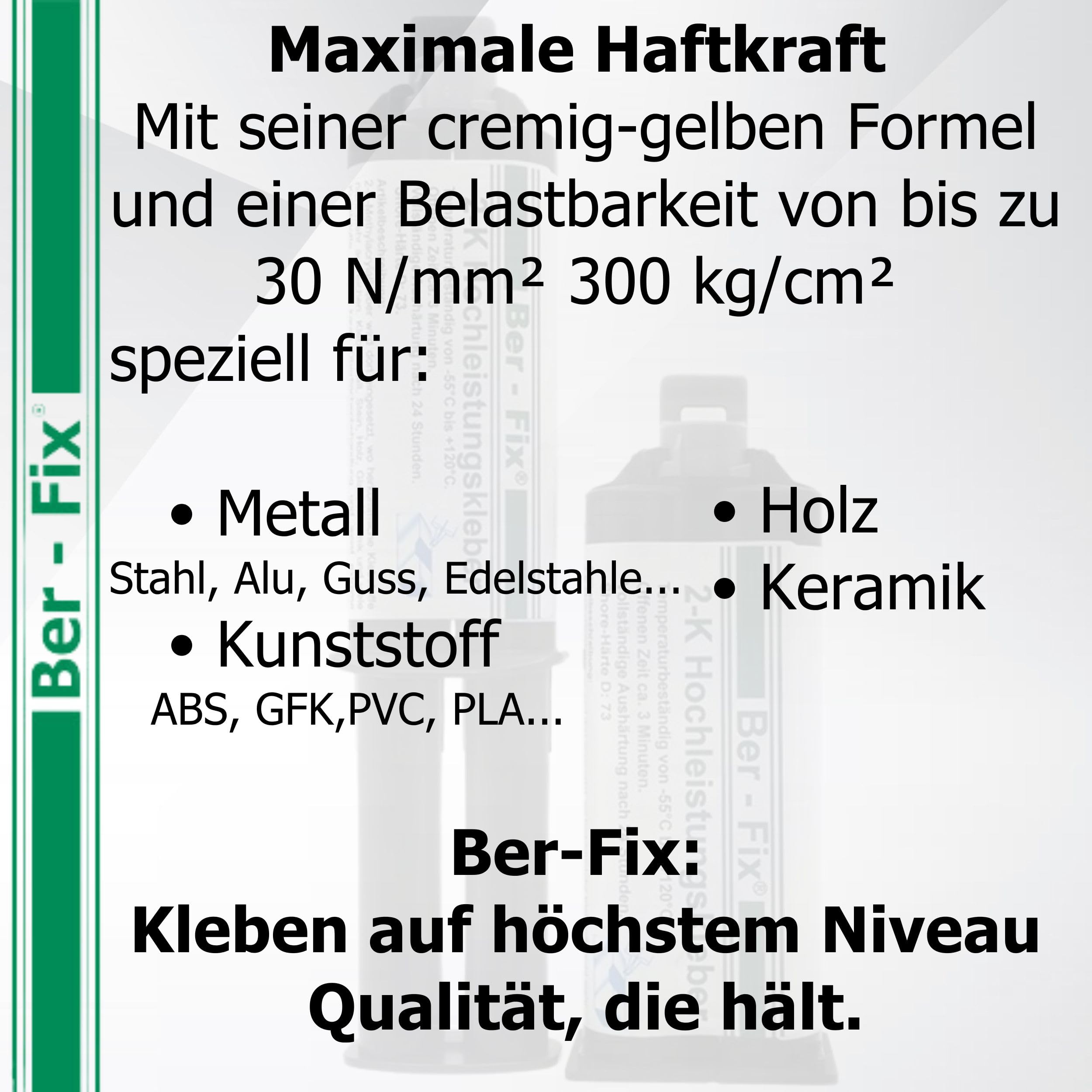 Ber-Fix Hochleistungskleber 2K MMA 30 Min 50g + 11 Düsen + Pistole | Hochleistungskleber 30 Min mit Dosierpistole und Mischdüsen für strukturstarke Reparaturen an Kunststoff