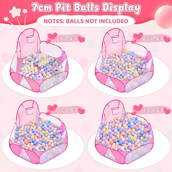 Eocolz Kids Ball Pit Large Pop Up Childrens Ball Pits Tent for Toddlers Playhouse Baby Crawl Playpen with Basketball Hoop and Zipper Storage Bag, 4 Ft/120CM, Balls Not Included (Pink)
