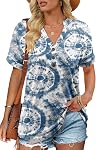 CHICZONE Women Short Sleeve Tunic Tops Summer Fashion Dressy Casual Shirts Flowy Loose V Neck Tee Blouses