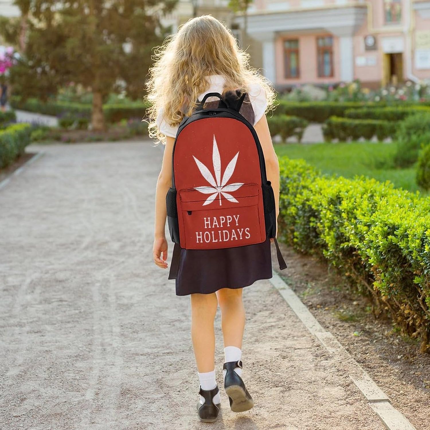 Happy Holidays Weed Leaf Backpack Lightweight Backpacks Work Bag