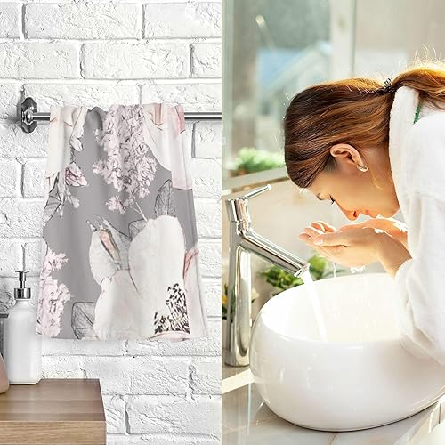 Miniatura 8 de 2 toallas de cocina de otoño, toallas de mano para baño, paños de cocina y paños de lavado, altamente absorbentes, 28 x 16 pulgadas (flores grises)