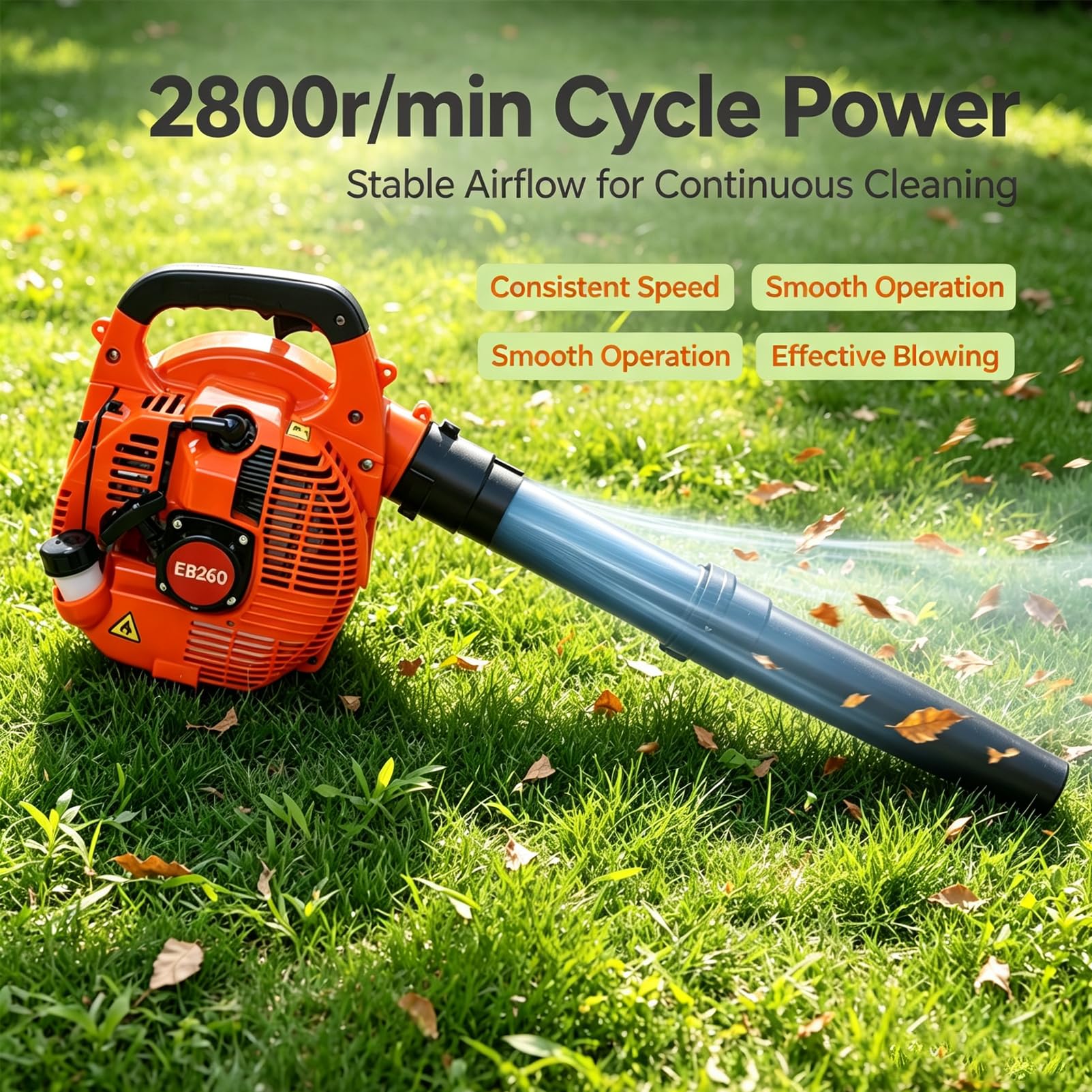 Gazowa Dmuchawa Do Liści 25,4Cm 750W 2800 Obr./minGazowa Dmuchawa Do Liści | Spalinowa dmuchawa do liści, 710 g/kW·h, dwusuwowa, jednocylindrowa, chłodzona powietrzem(Orange)