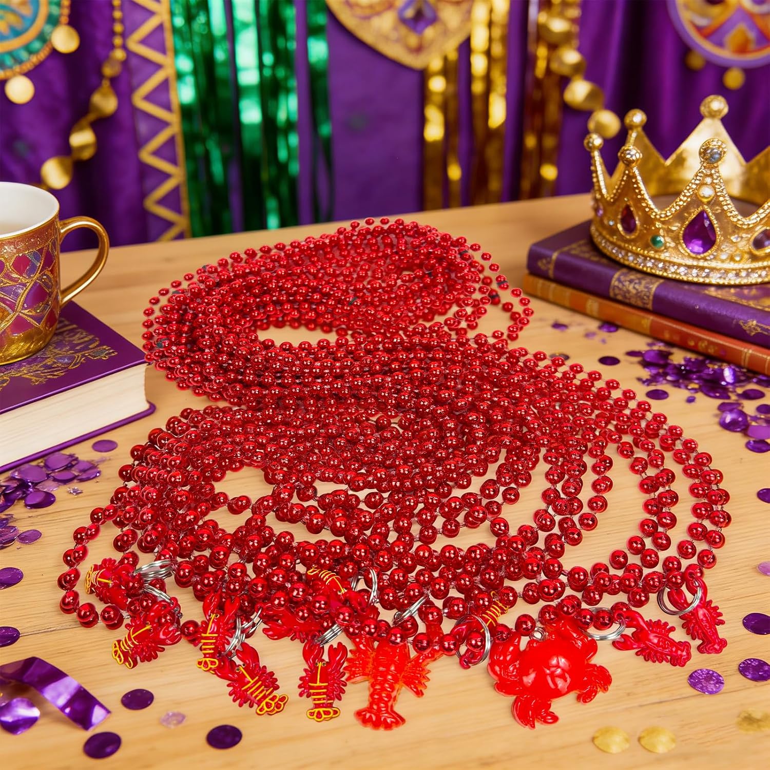 12pcs Crawfish Mardi Gras Beads Lobster Necklace with a Crab Charm Parade Holiday Party Supplies Decorations