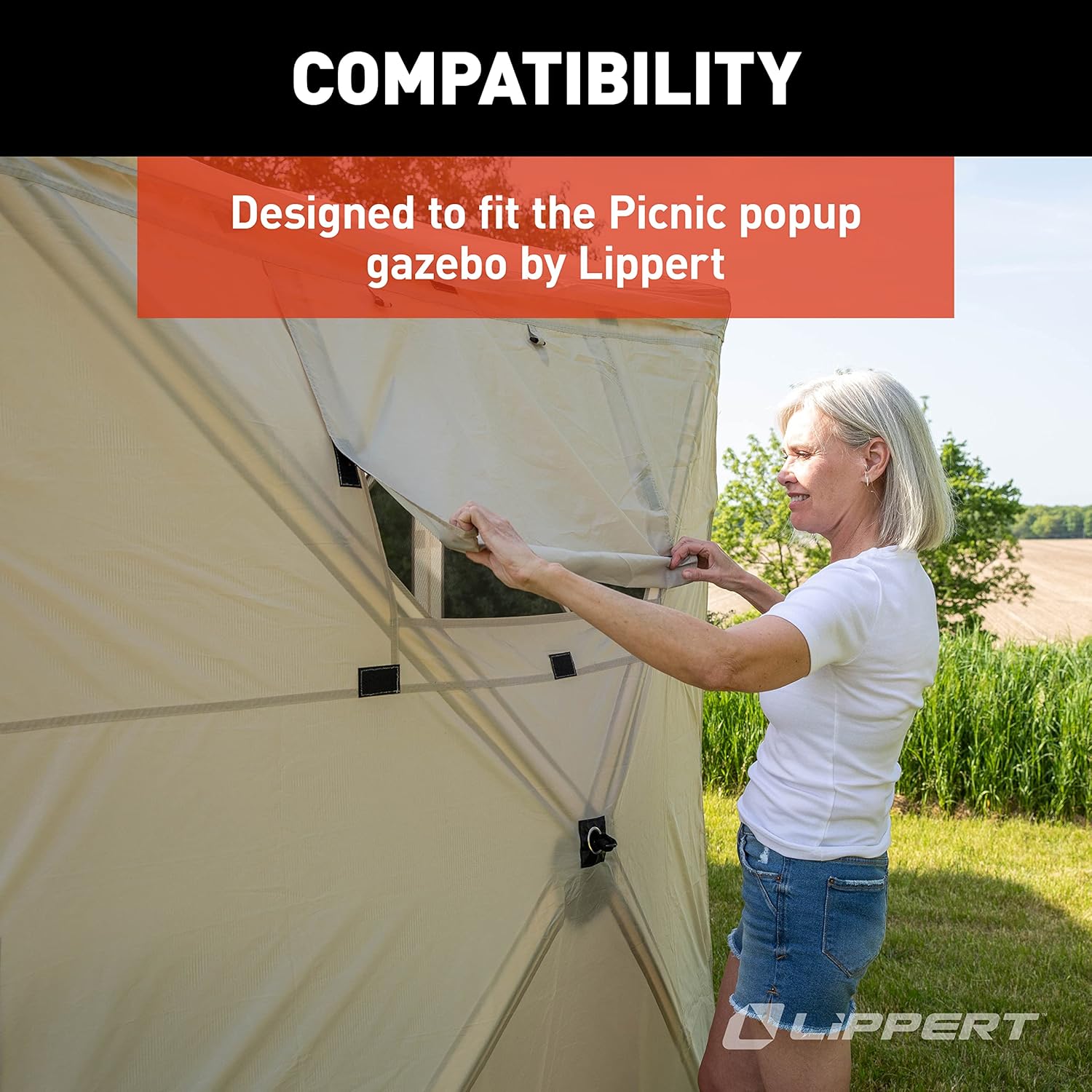 Lippert Picnic and Camping Gazebo Tent Wind Panels, Side Walls for Privacy, Brown (2021123290)