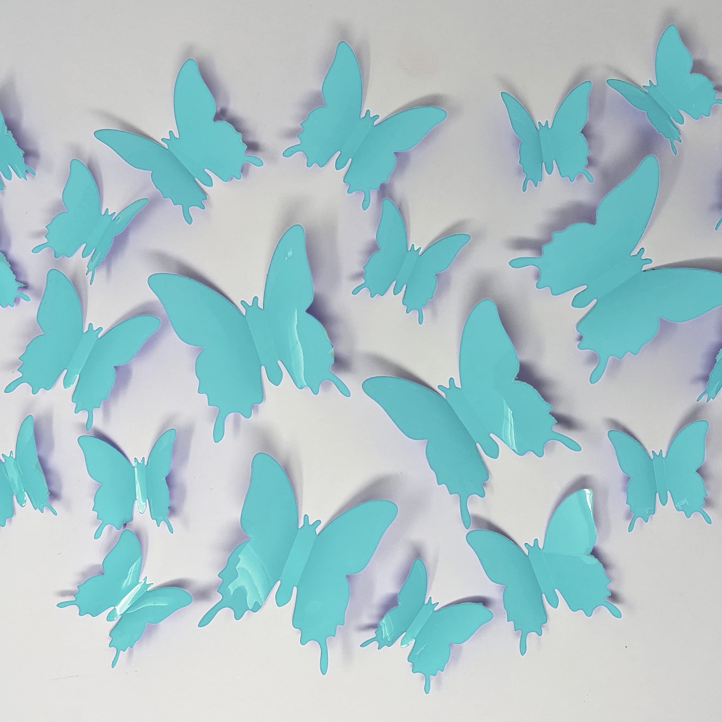24pcs AirBlue 3D Butterfly Wall Decals - 3 Sizes Butterflies Décor for Wall Removable Mural Stickers Home, Party, Cake and Room Decoration Kids Girl Boy Bedroom Decor Nursery Classroom Wedding Living Room Birthday Decor DIY Gift (AirBlue, 24)