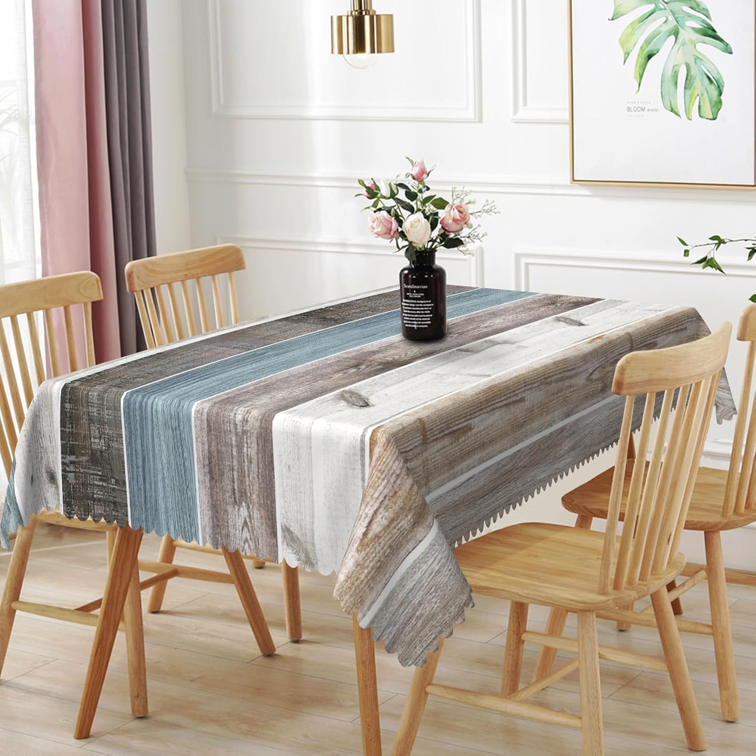 60x120inches Rustic Wood Tablecloth Blue Grey Grunge Wood Planks Barn Themed Rectangular Table Cover Waterproof Stain Resistant Fabric Table Cloth for Dining Room Kitchen Farmhouse Decor