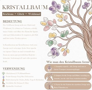 Nupuyai Crystal Tree Feng Shui Gemstone Tree Lucky Tree Money Tree Gift Wedding Decoration Living Room Bedroom (Rose Quartz & Fluorite Agate Disc Base)