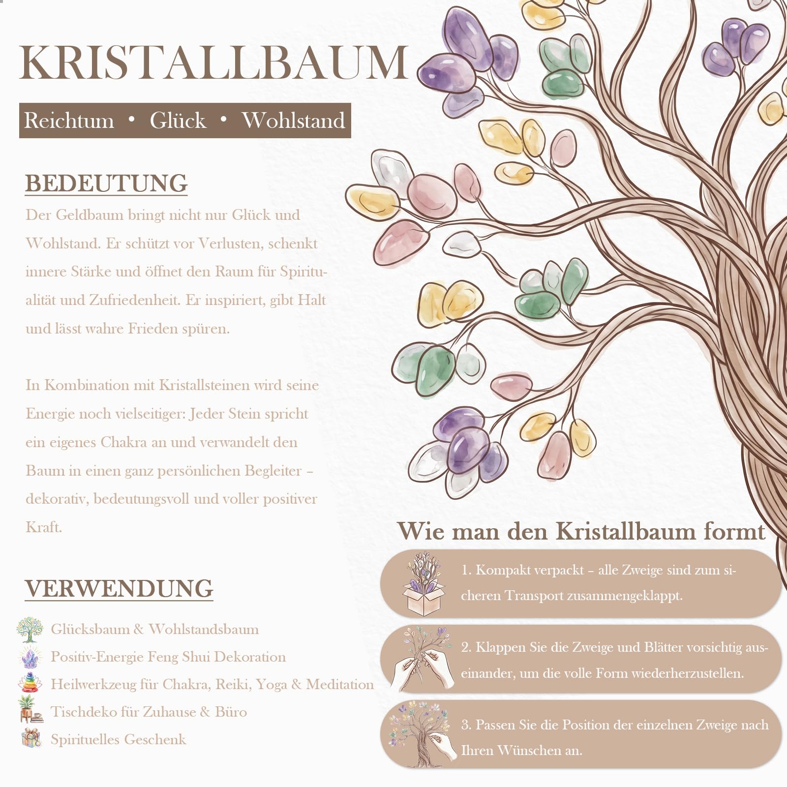 Nupuyai Grüner Aventurin & Aquamarin Kristall Baum Feng Shui Edelstein Baum Lebensbaum, Glücksbaum, Geldbaum Geschenk, Hochzeit, Deko, 4.5-5.2 Zoll