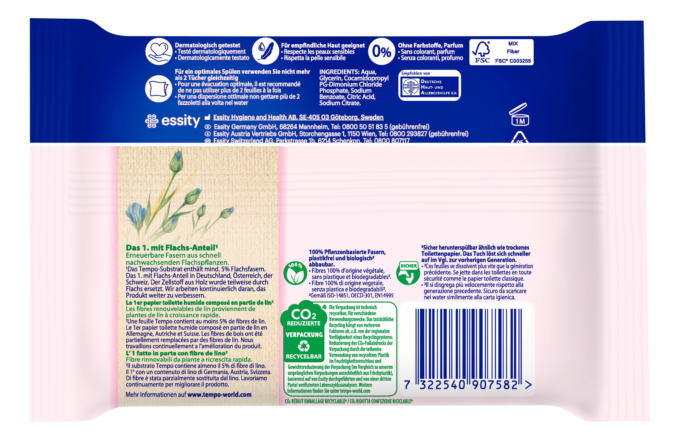 Tempo Salviette umidificate "Delicato & Pur" – Mega Pack – 16 confezioni da 42 panni – Duo Packs – Carta igienica umida dermatologicamente testata e pH neutro sulla pelle