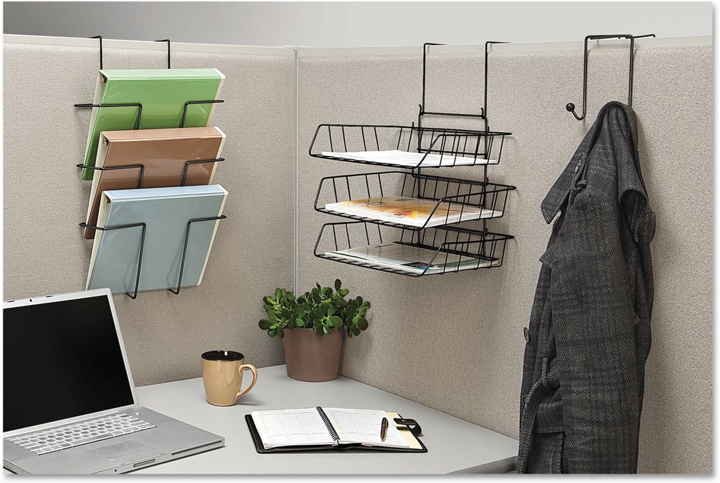 Fellowes 75510 Double Coat Hook, for Partitions, Wire, 4-Inch x5-1/8-Inch x6-Inch, Black