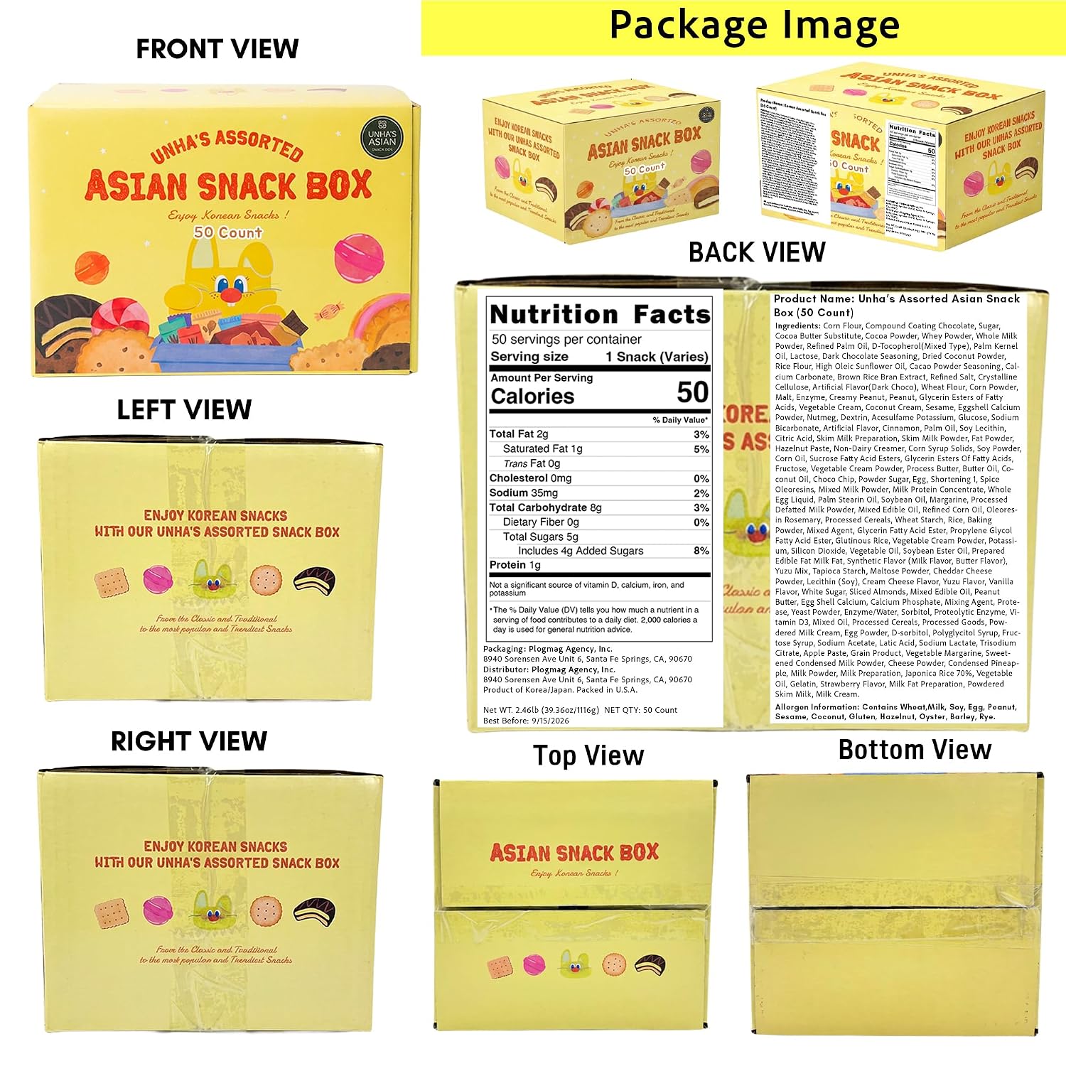 UNHA'S ASIAN - Japanese and Korean Snacks Box Variety Pack, 50 Count Care Package With Assorted Cookies and Chips for Kids, Adults, Grandkids, Birthday, School Office
