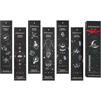 Folkulture Incense Sticks Set of 6 120 Incense Sticks Palo Santo & Sandalwood White Sage Lavender Rosemary Blue Lotus Fragrances Sleep Gifts as a Set Moonshine