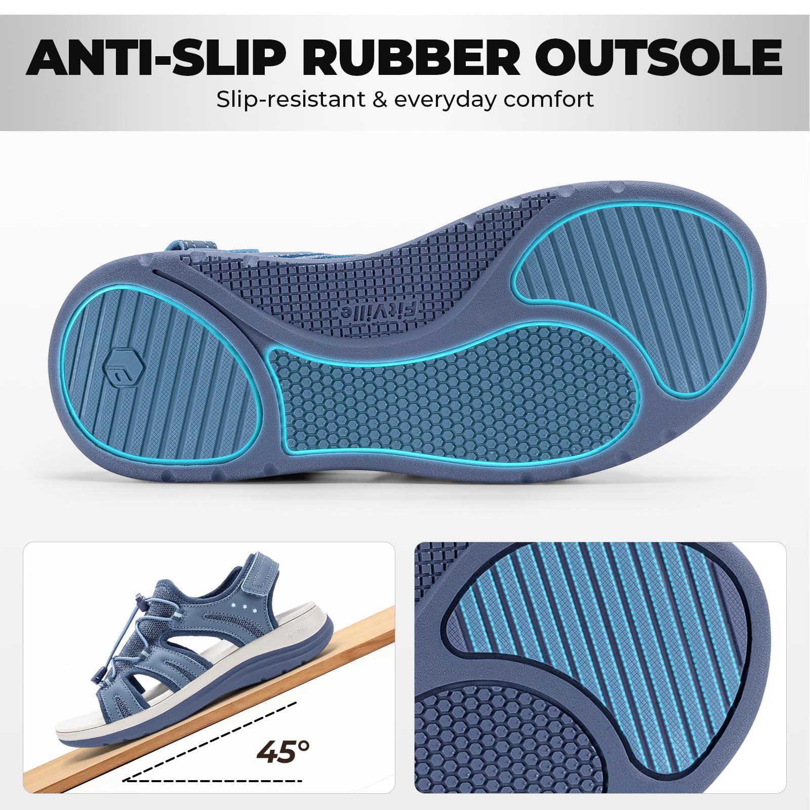FitVille Sandali Estivi Larghi da Donna Traspiranti e Comodi Sandali Outdoor con Chiusura Elastica con Lacci e Strappo