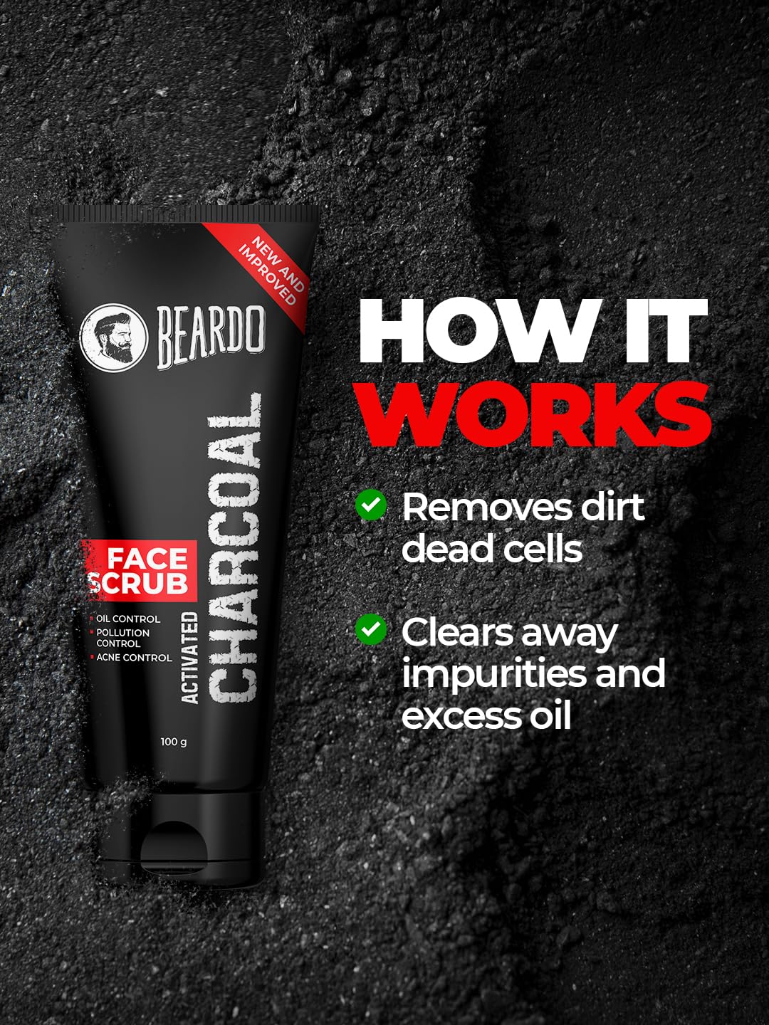 Beardo Activated Charcoal Anti-Pollution Face Scrub for Deep Pore Cleaning, 100 gm | Removes Dirt & Impurities | Suitable for Acne Prone Skin | For Men