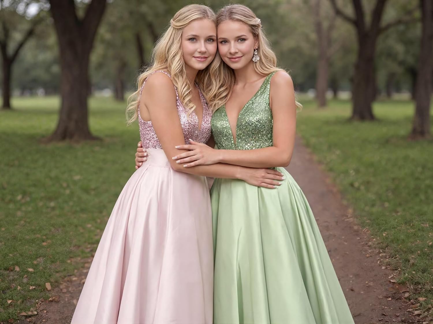 Sparkly Sequin V Neck Bridemaid Dress A Line Satin Wedding Prom Dress for Women Formal Evening Gowns with Pockets - Image 3