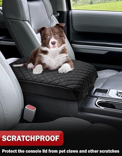 Miniatura 3 de KBH Funda de consola central para Toyota Tundra 2014-2021, borde de cuero de vinilo, tapa de consola media, almohadilla para reposabrazos,