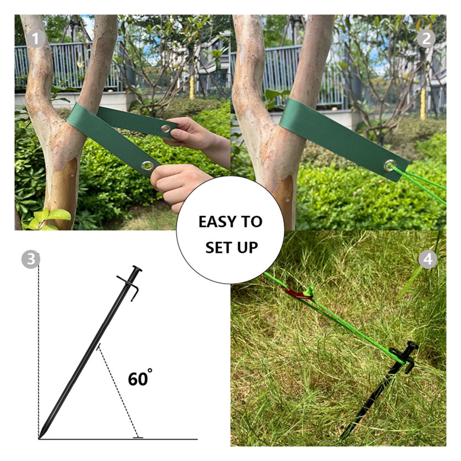 Pflanzen Rankhilfe 1 Set Baumpfahl-Sets, Pfähle und Stützen for Junge Bäume gegen schlechtes Wetter for bepflanzte Riemen, Gartenzubehör(Green Rope)