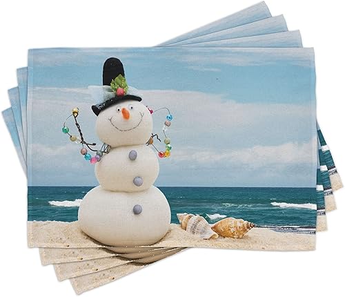 Ambesonne Juego de 4 manteles individuales de tela lavable para mesa de comedor, tamaño estándar, color arena azul