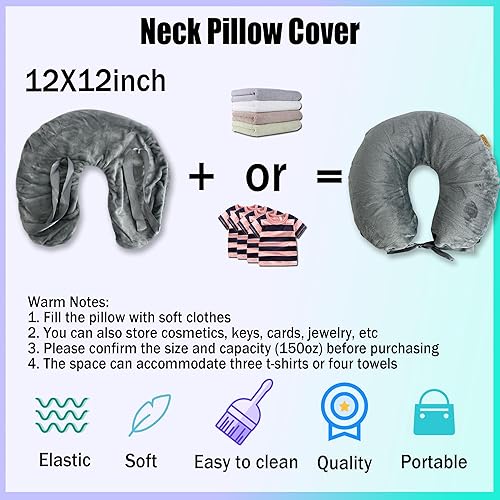 Miniatura 2 de Funda de almohada para el cuello para viajes en aviones - Funda de almohada de viaje rellenable Bolsa de almacenamiento rellena con ropa
