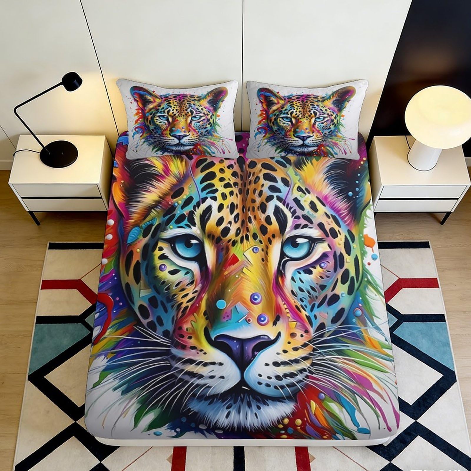 Pnayamiorkfel Style-10 3D Printed Colorful Leopard Fitted Sheet Microfiber Soft Mattress Cover Artistic Wild Cat Bed Decor Protector 90X200x25cm