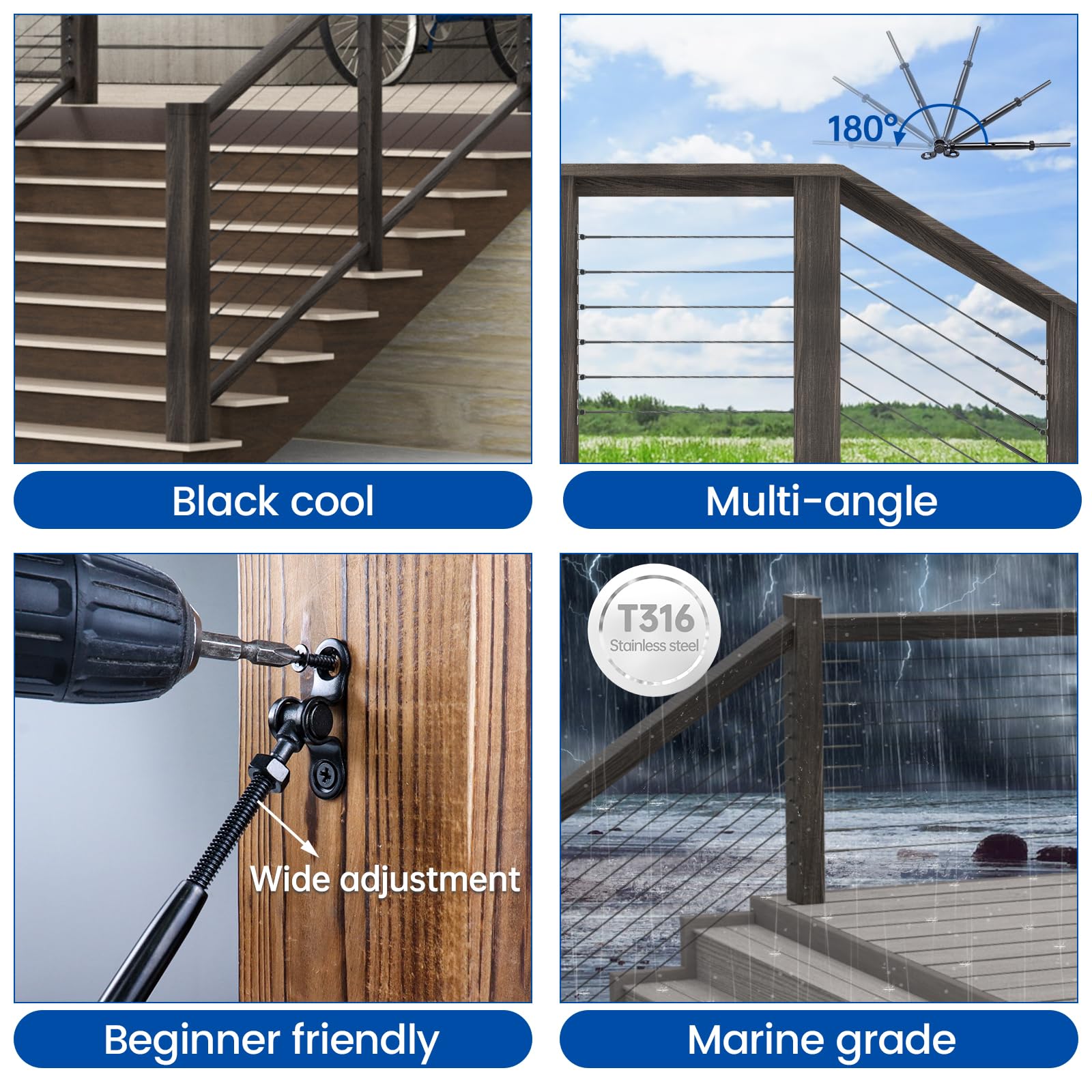 Sleeve Anchor Railing Cable Sleeve Black MUZATA Cable Railing Angle Sleeves (20 Pack) - 25/30 ...