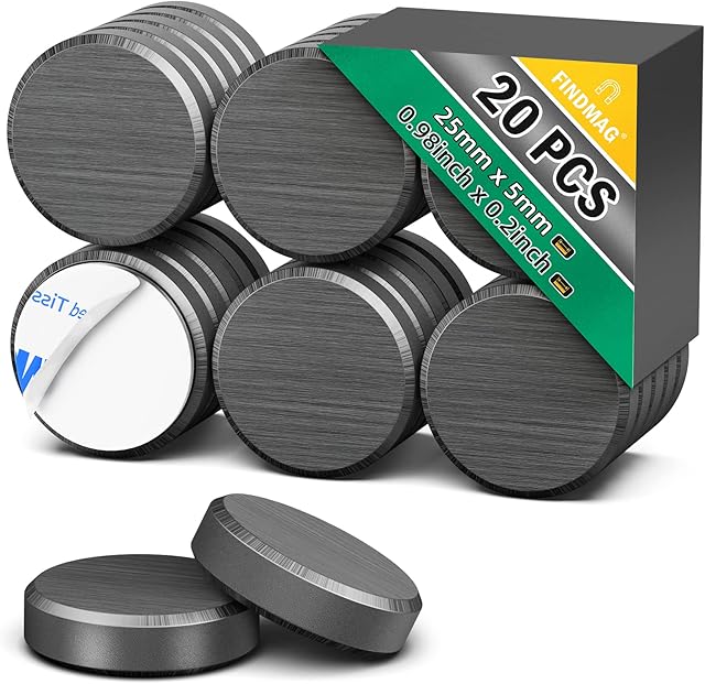 20 Pack Fridge Magnet, Magnets for Crafts, Magnets with Adhesive Backing, Ceramic Magnets, Whiteboard Magnets, Round Disc Magnets for Whiteboard Arts Tools Button DIY - 25 mm x 5 mm