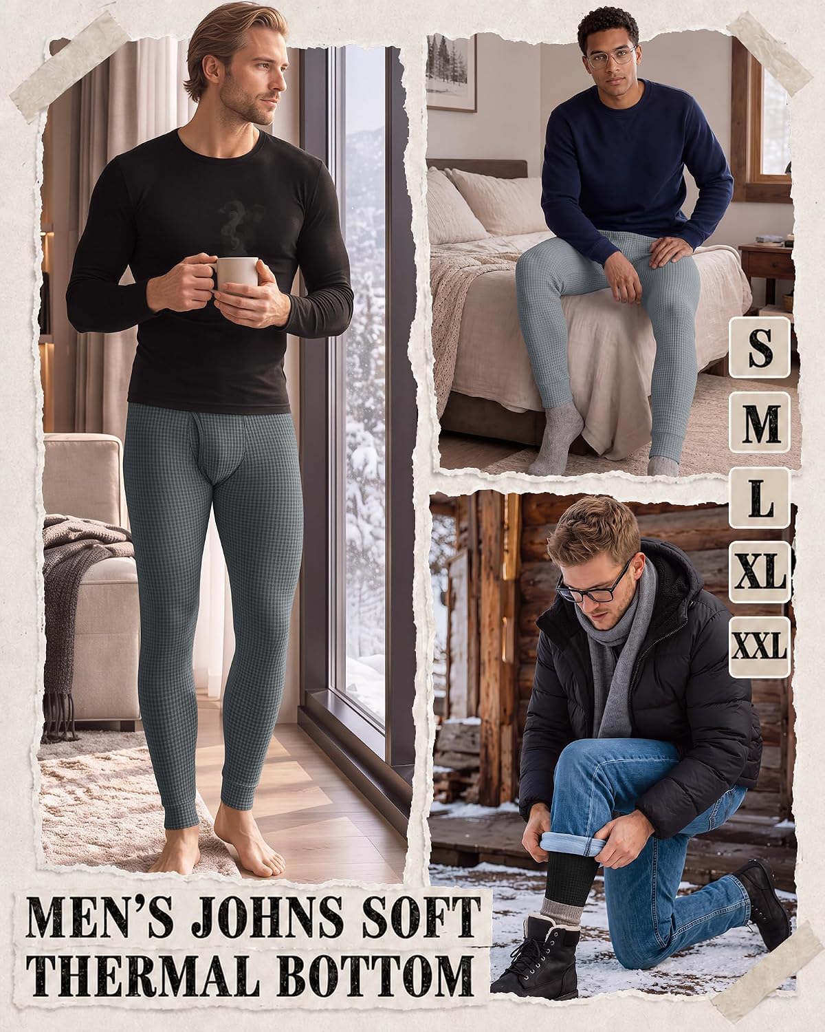 4 Pack Men's Waffle Thermal Underwear Cotton Blend Pant
