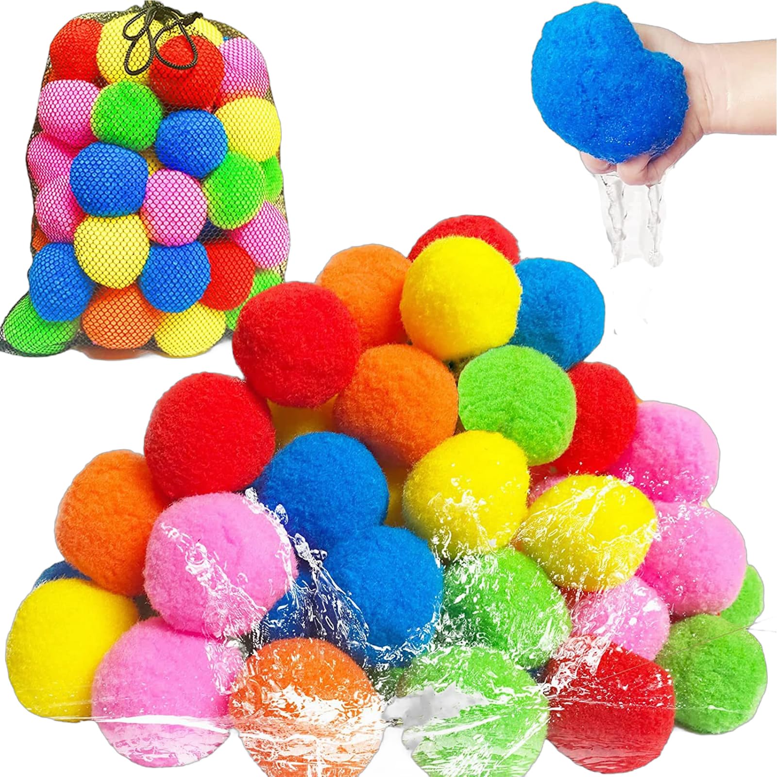 Kiddospace Reusable Water Balls,Reusable Water Balloons For Outdoor Toy And Games,2025 New Sponge Water Balls For Beach Pool Summer Fun Party, Soft And Safe, Safe, Soft & Quick Hydration (30PC)