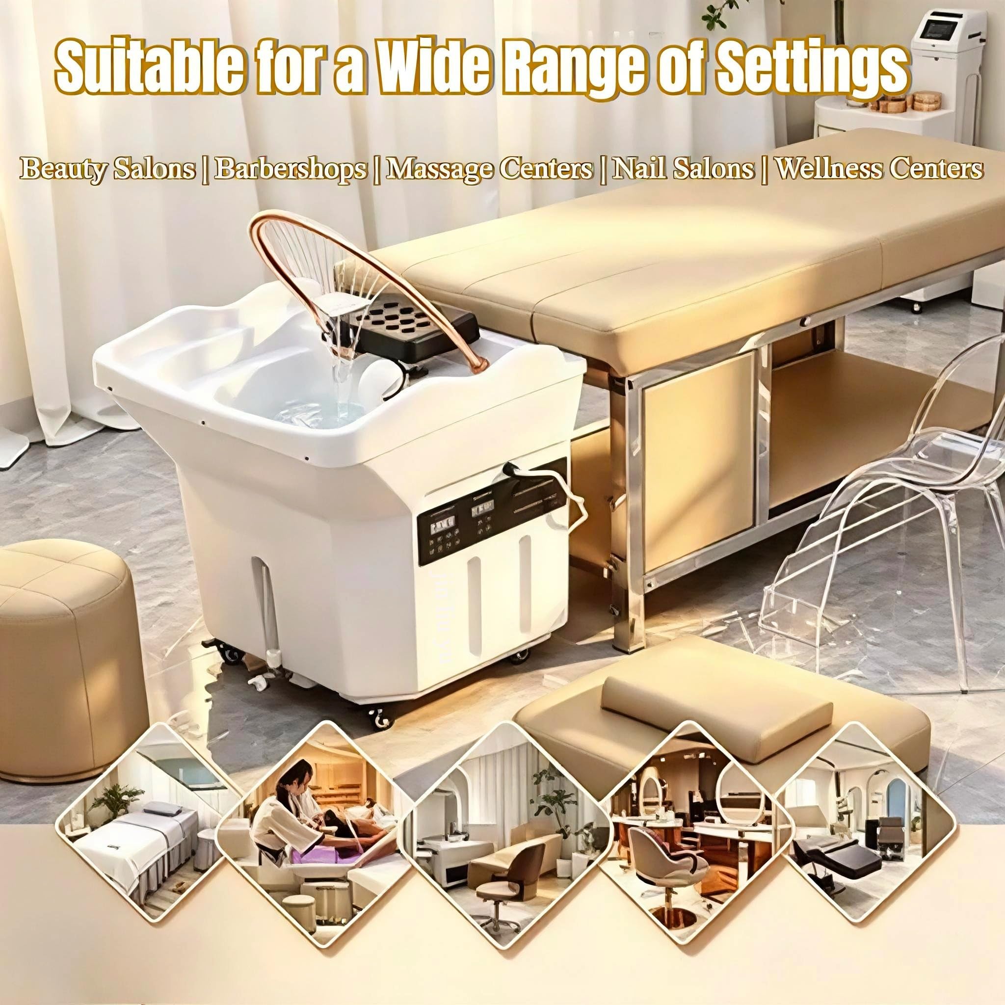 Equipo Spa JaponéS, Lavacabezas Peluqueria con Tanque 60l, Head Spa Equipment,Lavabo Champú con CirculacióN Agua y FuncióN Terapia Luz,Cama de Champú de Masaje