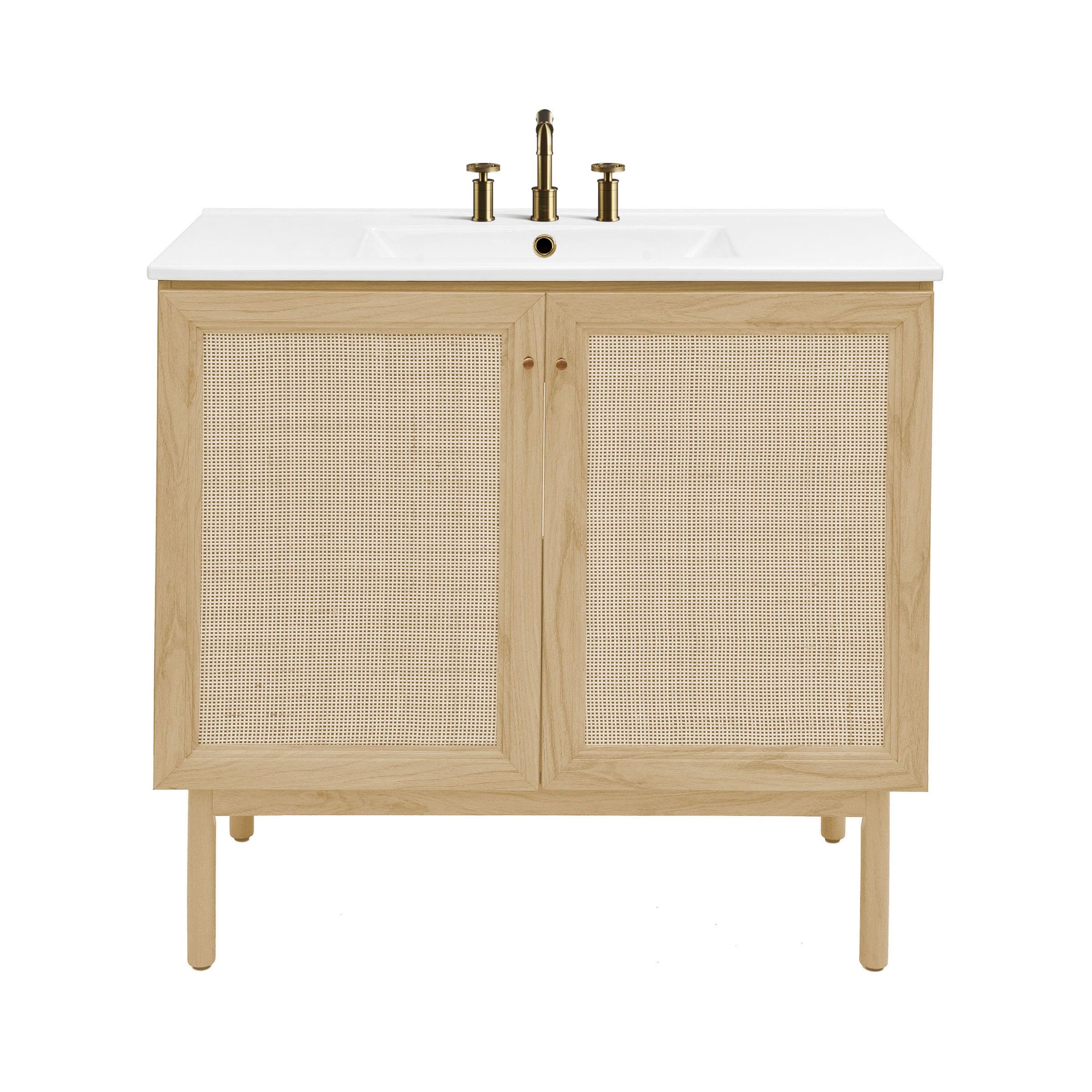Swiss Madison Classe 36" Freestanding Bathroom Vanity in Natural Oak with 3-Hole Widespread Sink Top