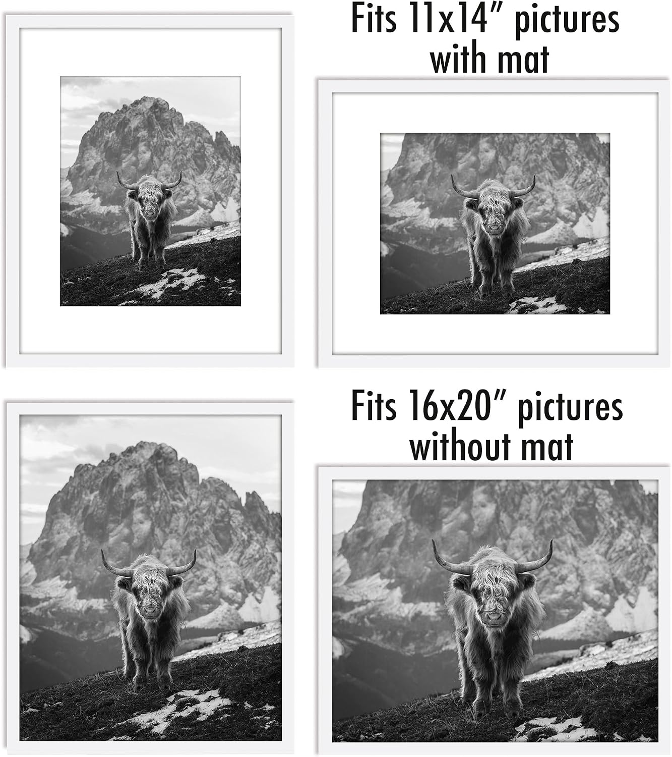 Americanflat 16x20 Picture Frame with Polished Plexiglass - Set of 2 - Use as 11x14 Frame with Mat or Display 16x20 Photo Without Mat - Galleria Collection - Picture Frames for Wall Display - White