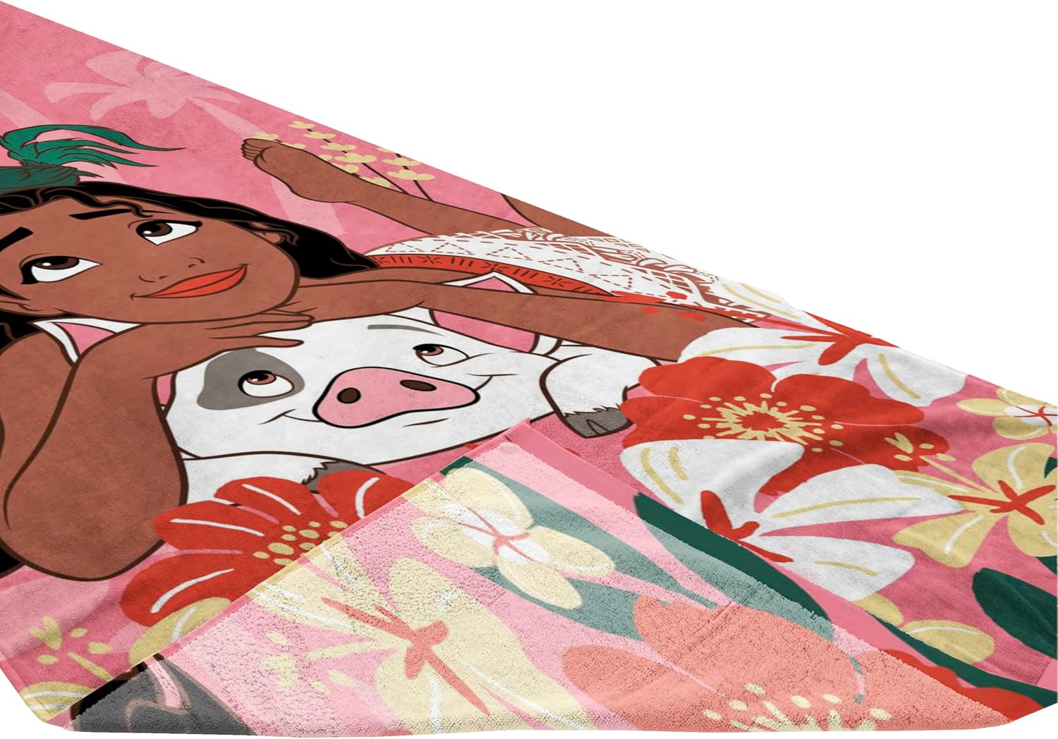 Jay Franco Kids Beach Towel - 100% Cotton Super Soft Absorbent Bath Towel, 28" x 58" Inch Lightweight for Travel, Official Licensed Product, Pink - Moana