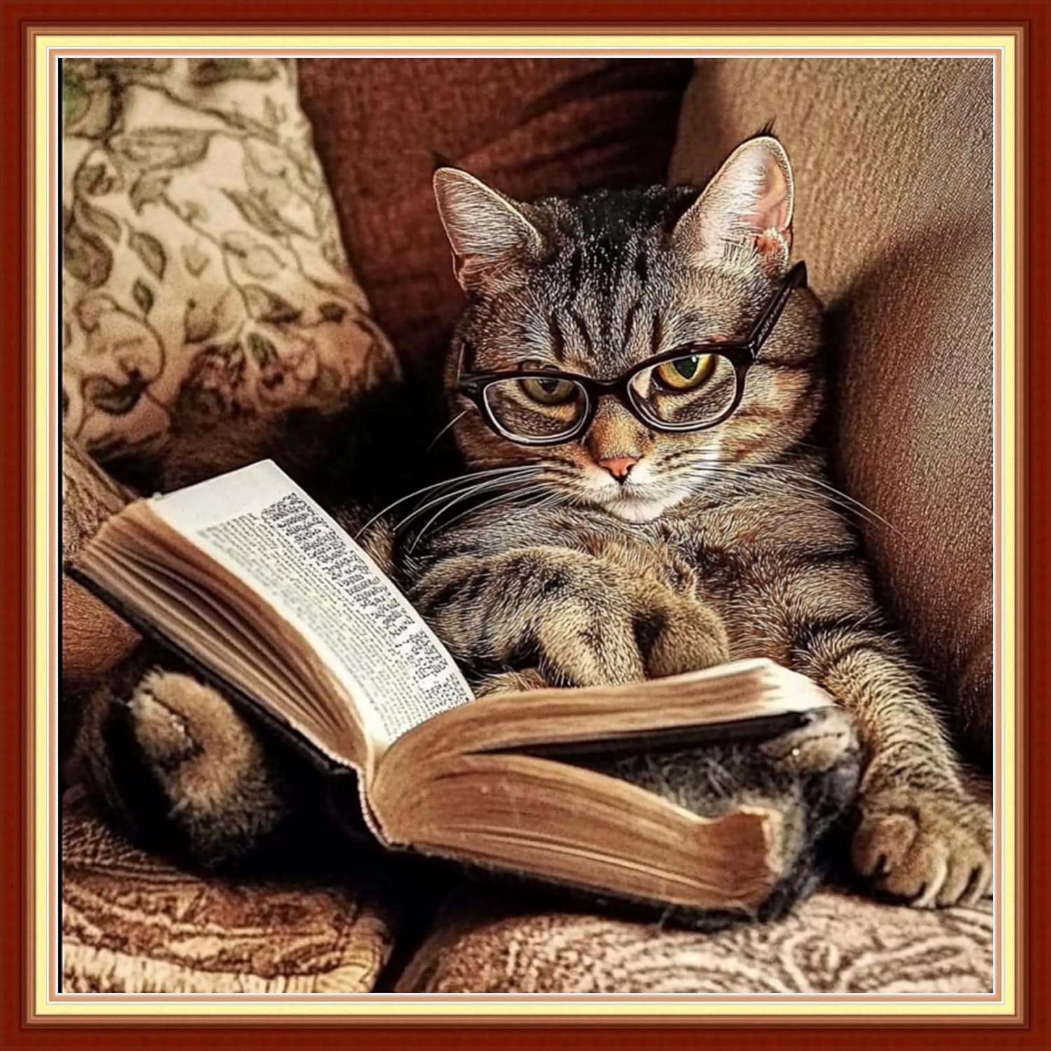 Artvxeay Stamped Cross Stitch Kits - Embroidery Kits for Beginners Cross Stitch Kits for Adults 11 CT Printed Patterns Needlepoint Kits-Cat Reading 18x18 inch