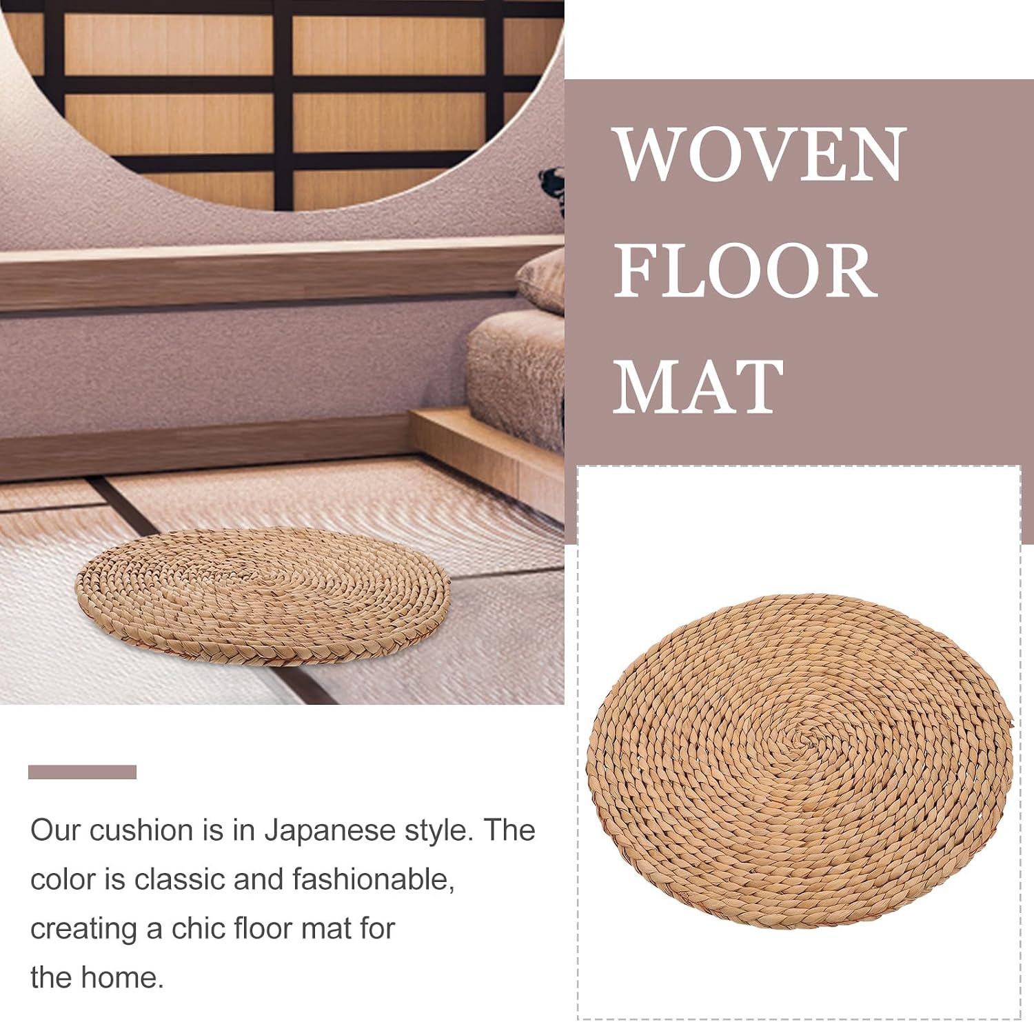 Cabilock Thickened Woven Straw Seat Cushion 1.5cm Tatami Floor Pillow Breathable Meditation Pad for Home and Picnic Use
