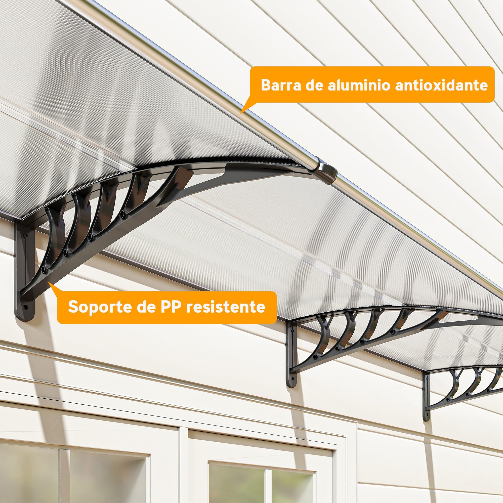 Outsunny Marquesinas para Puertas y Ventanas 90x295x23,5 cm Tejadillo de Protección contra Sol y Lluvia Diseño Moderno Aleación de Aluminio Transparente