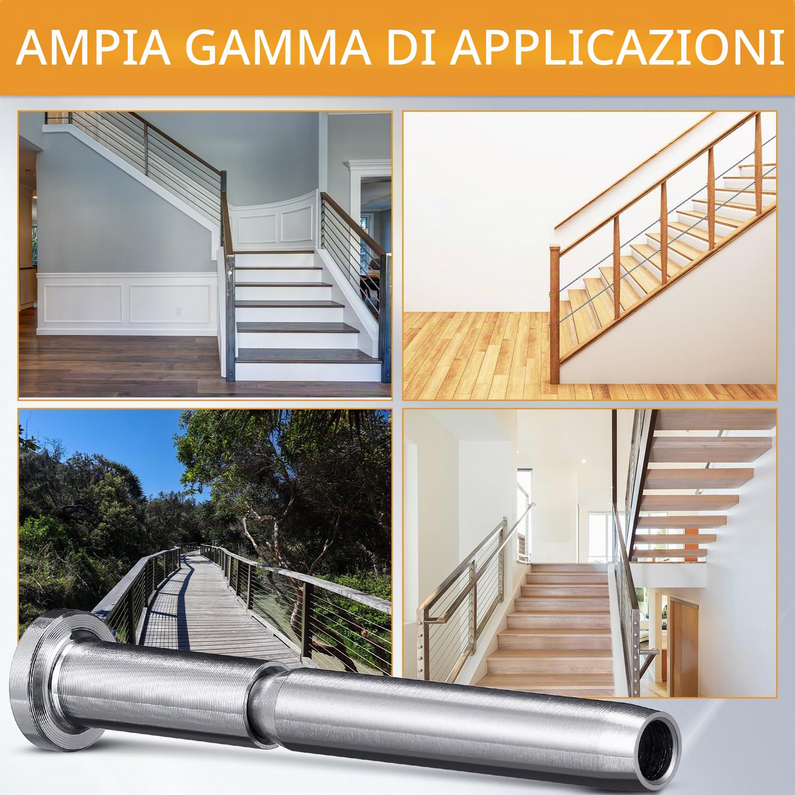 Blulu Kit di 80 cavi invisibili, in acciaio inox T316, ricevitore invisibile da 3/16" e estremità a vite prigioniera, tenditore da 0,3 cm per pali in legno/metallo, hardware per ringhiere