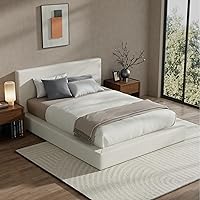 Vista 7 de RECCI Cloud Boucle Marco de Cama Queen Tapizado con Cabecero, Plataforma Acolchada de Espuma de 5 Pulgadas, Sin Somier, Fácil Montaje (Beige)