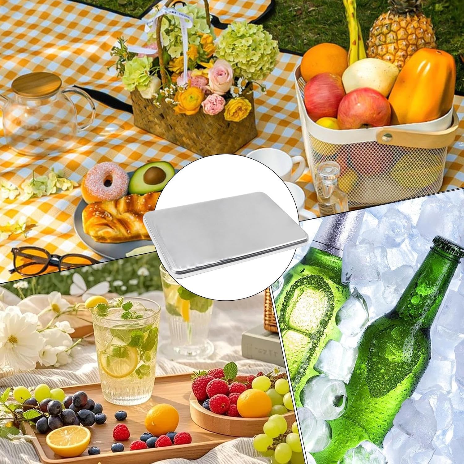 Cold Packs for Lunch Box, Freezer Packs for Coolers, Reusable Cooler Accessories for Camping Hiking Fishing Picnics Lunch Bags Beachgoers Sporting Events (Square)