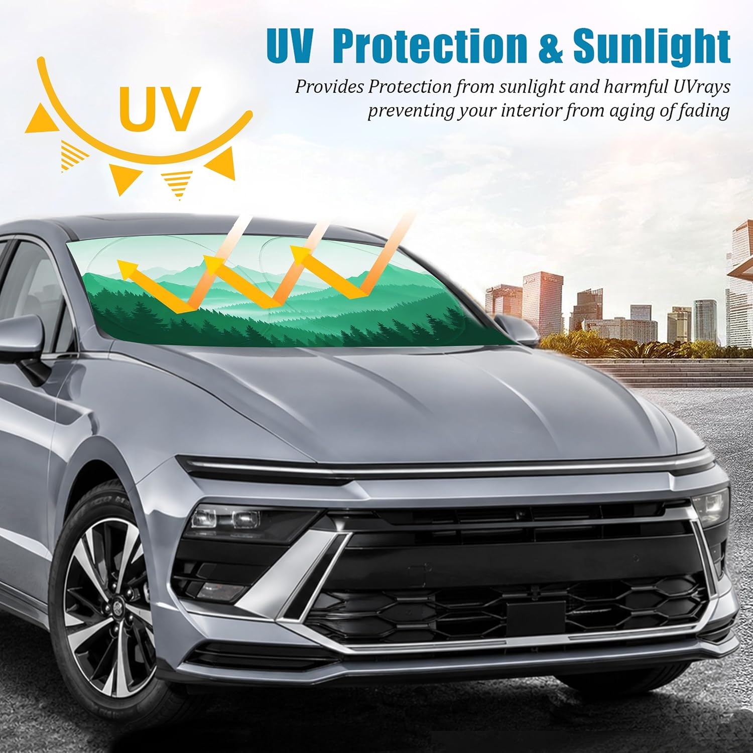 Mountains and Forest Car Windshield Sun Shade Foldable Sunshade Front Window Cover Sun Visor Protector Accessories (59x27.5 inches) image 5