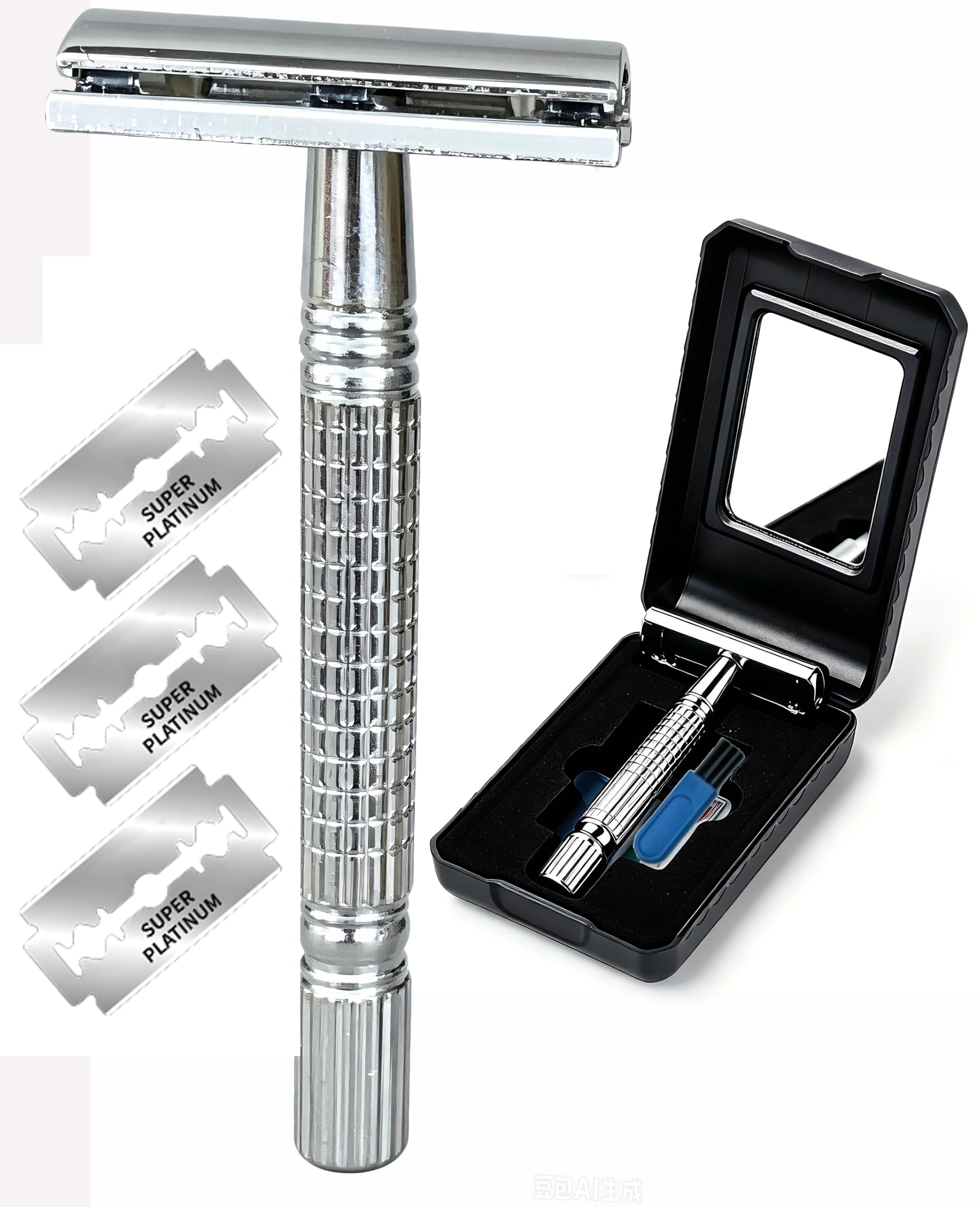 Double Edge Safety Razor for Unisex, 3 Platinum Coated Double Edge Blade Refills Safety Razo, Women Men's Razor with a Delicate Box,